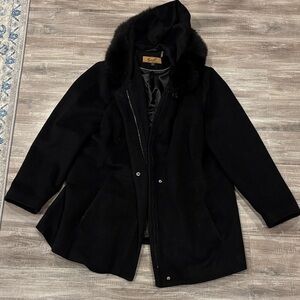 Women's Black Fox Fur Hooded Coat